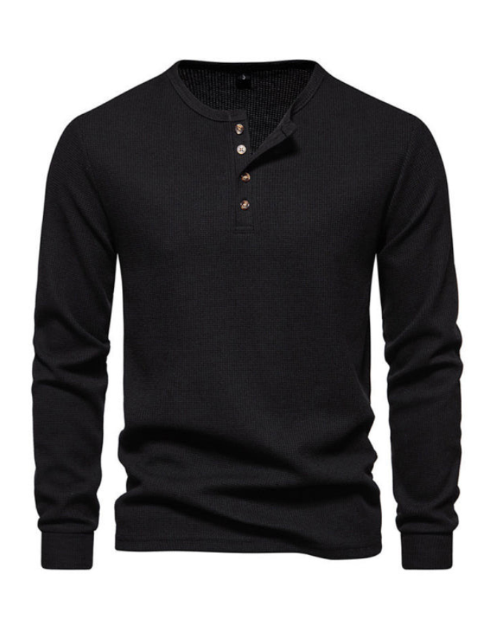SHOPIQAT Men's Four Button Waffle Henley Neck Long Sleeve T-Shirt - Premium from shopiqat - Just $8.550! Shop now at shopiqat